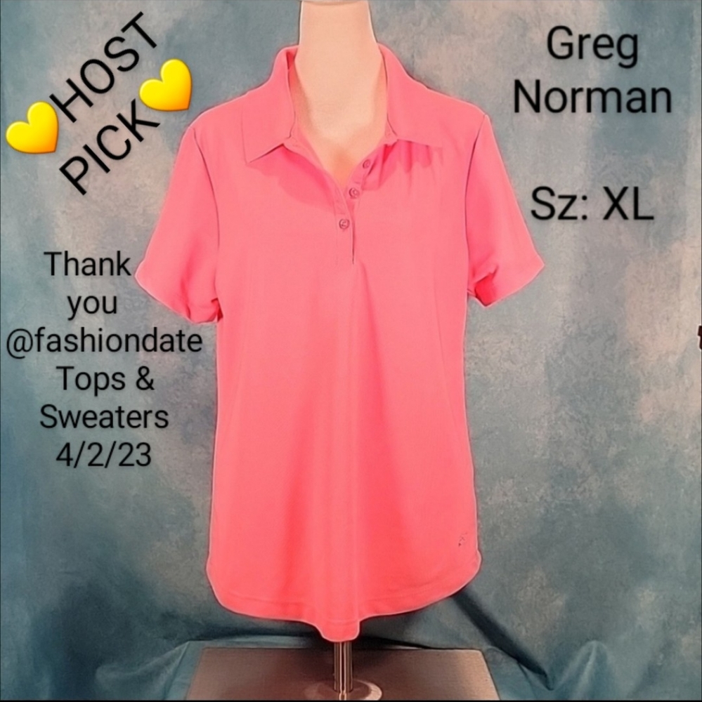 "Greg Norman Play Dry Golf Polo w/ Shark Logo at Hem